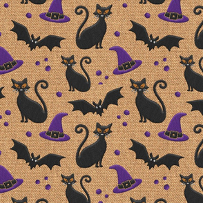 Halloween carnival costume party burlap texture black purple embroidery Fabric