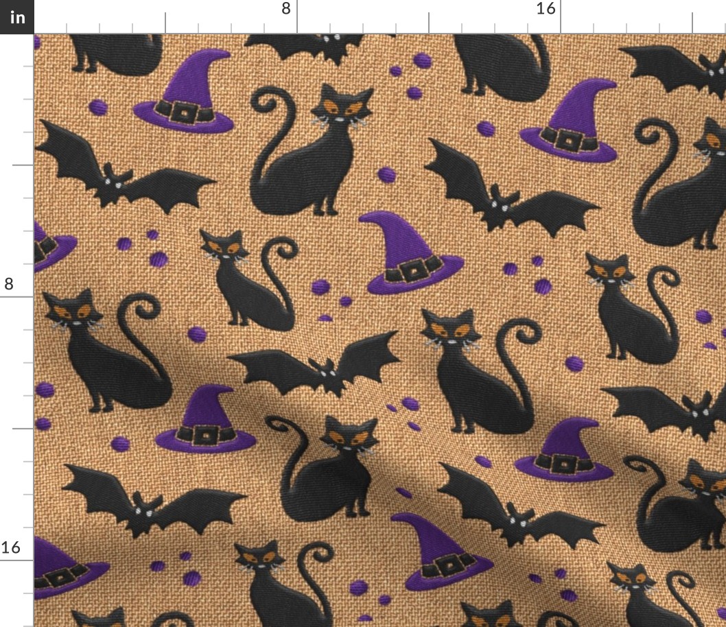 Halloween carnival costume party burlap texture black purple embroidery Fabric
