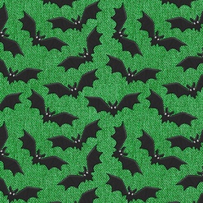 Halloween bats embroidery green burlap textured Fabric