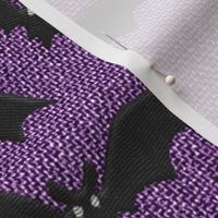 Linen sack Halloween black bats embroidery purple textured Fabric