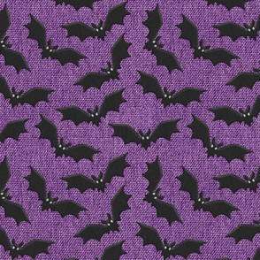 Linen sack Halloween black bats embroidery purple textured Fabric