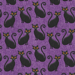 Halloween costume cats embroidery purple faux burlap texture Fabric