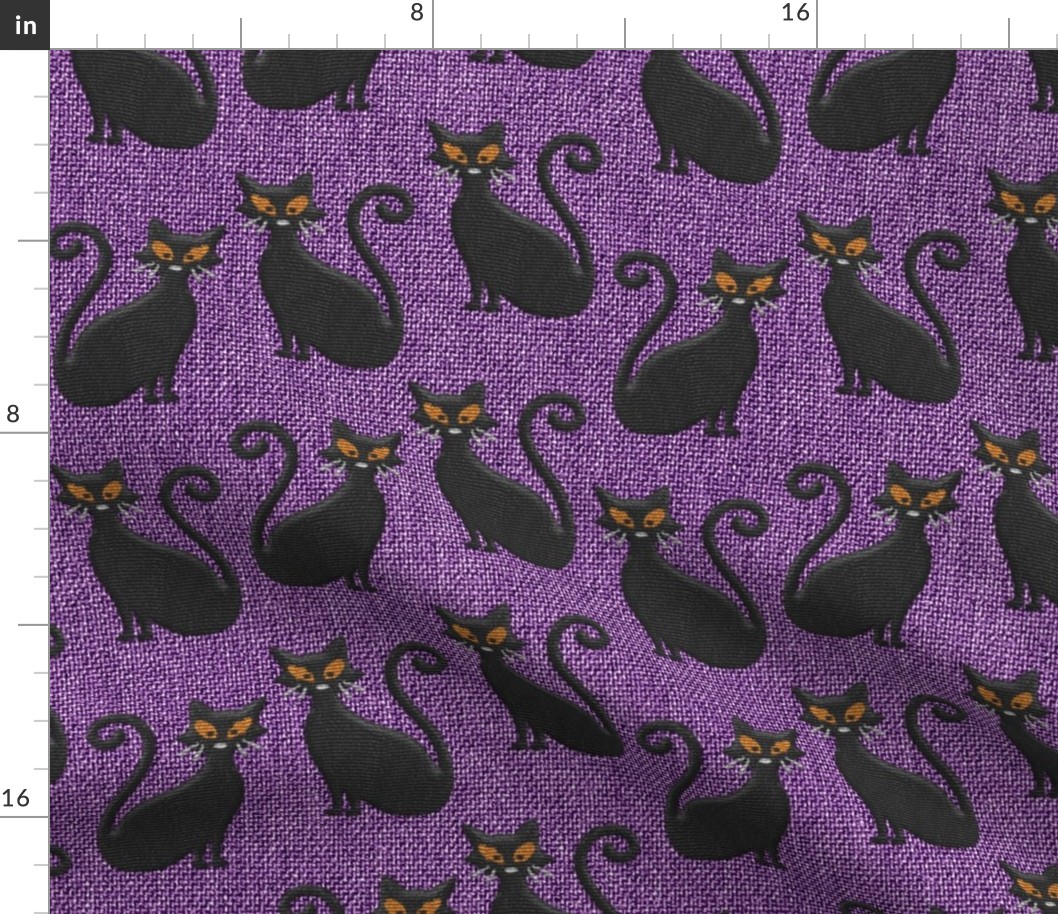 Halloween costume cats embroidery purple faux burlap texture Fabric