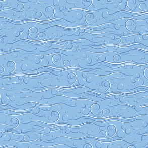 Soft blue waves with water bubbles. Light blue background