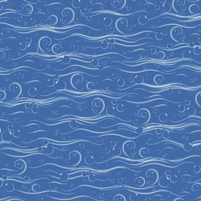 Soft blue waves with water bubbles. Blue background