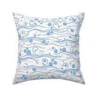 Soft blue waves with water bubbles. White background