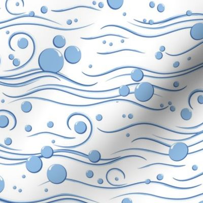 Soft blue waves with water bubbles. White background