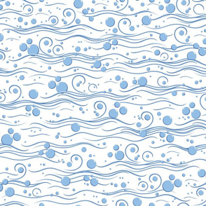 Soft blue waves with water bubbles. White background
