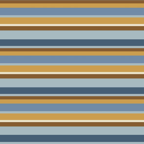 Shell Reef Stripes- Horizontal- Gold Honey Isabelline Blue Slate Light Cyan- Large Scale 