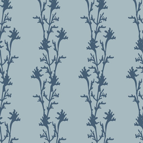 Seaweed Nouveau- Vines- Stormy Sea Blue on Light Cyan- Large Scale