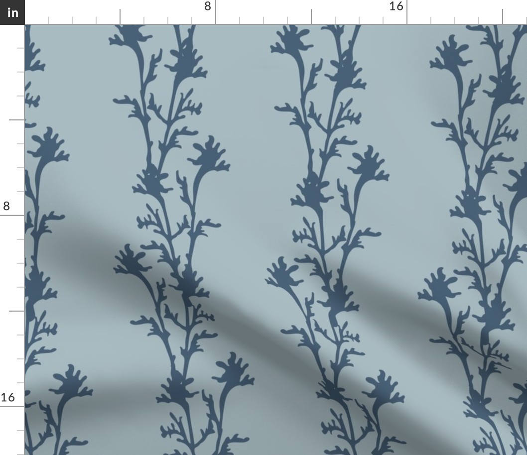 Seaweed Nouveau- Vines- Stormy Sea Blue on Light Cyan- Large Scale