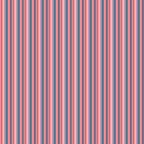 Shell Reef Stripes- Vertical- Blue Slate Light Cyan Coral Pink Cotton Candy- Small Scale 