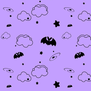 Dizzy Bats Black on Purple