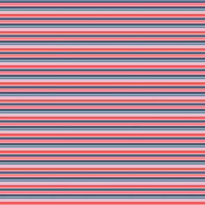 Shell Reef Stripes- Horizontal- Blue Slate Light Cyan Coral Pink Cotton Candy- Small Scale 