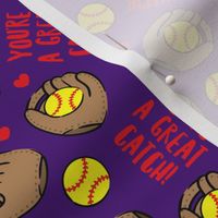 You're a great catch! - softball valentines - purple - LAD20
