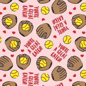 You're a great catch! - softball valentines - pink - LAD20