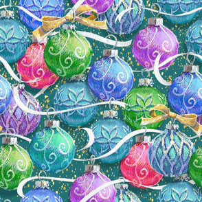 Festive Christmas Balls | Multi on Green