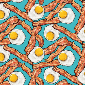 Bacon and Eggs on Teal, XL