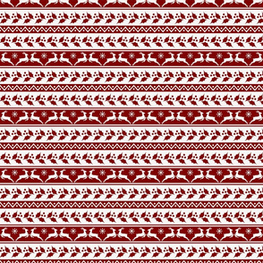 Dark Christmas Candy Apple Red Nordic Reindeer Stripe in White