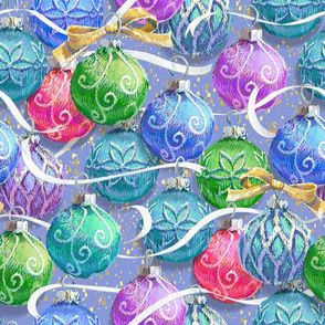 Festive Christmas Balls |Multi on Warm Blue
