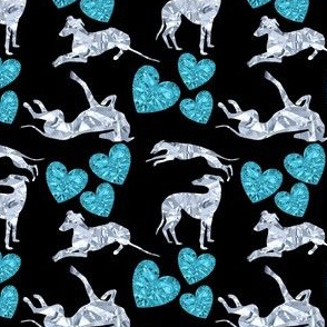 Greyhound Silhouettes Diamond Aquamarine Gemstone Hearts