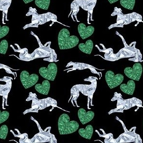 Greyhound Silhouettes Diamond Emerald Gemstone Hearts