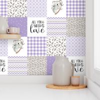 Koala//All you need is love//Purple - Wholecloth Cheater Quilt 