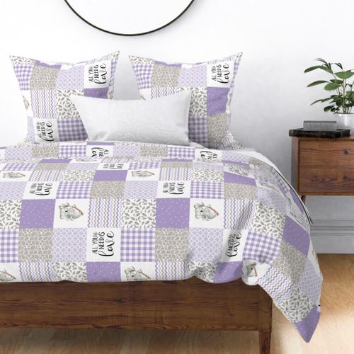 Koala//All you need is love//Purple - Wholecloth Cheater Quilt - Rotated