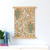 Wild West- Prickly Pear Tooled Leather Pattern- Verdigris Wheat Isabelline on Earth Yellow Leather Texture- Large Scale