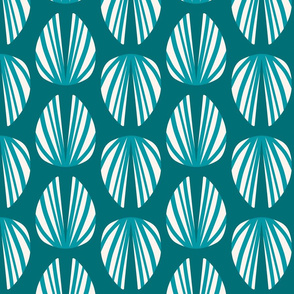 Clam Shell Deco- Peacock Seashell White on Teal- Large Scale