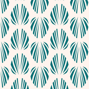 Clam Shell Deco- Teal on Seashell White- Large Scale