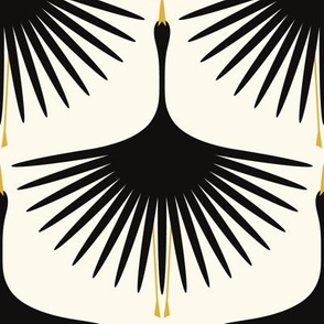 Art Deco Swans - Black on Cream - 8" Wingspan