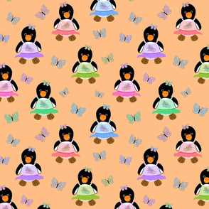 Butterfly Ballerina Penguins - apricot, medium 