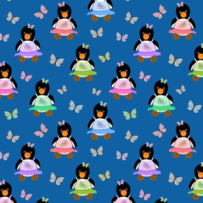 Butterfly Ballerina Penguins - ocean blue, medium 