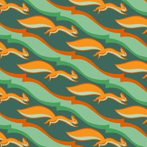 Squirrels on dark green