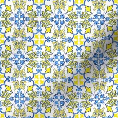 Azulejo Yellow and Blue Flowers