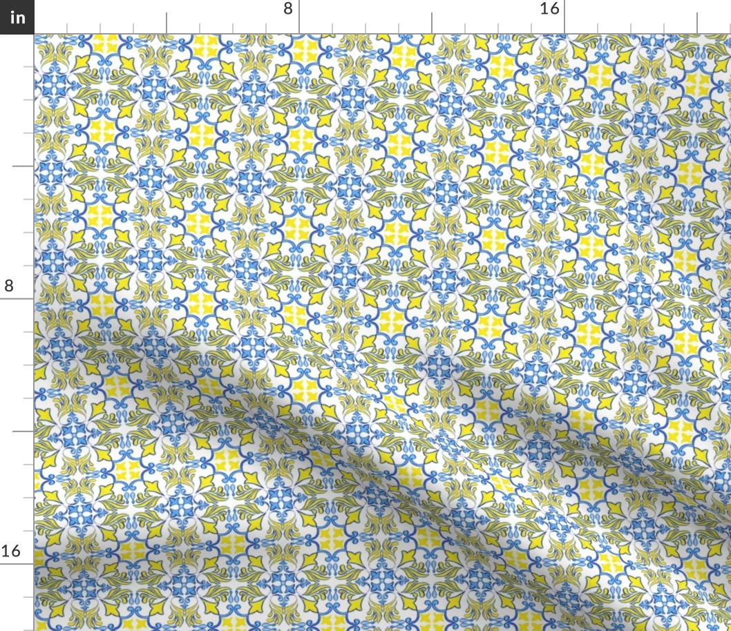 Azulejo Yellow and Blue Flowers