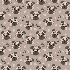 Pugs muzzles on  grey-beige background