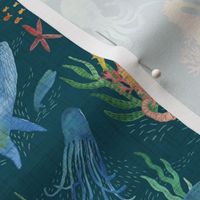 Small scale -sea creatures -teal