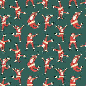 Dancing Santas on green background - big scale