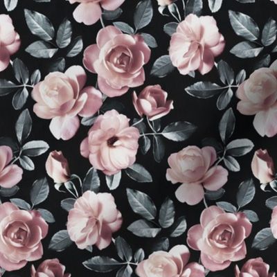 Old Fashioned Moody Roses in Dusty Pink and Grey - large