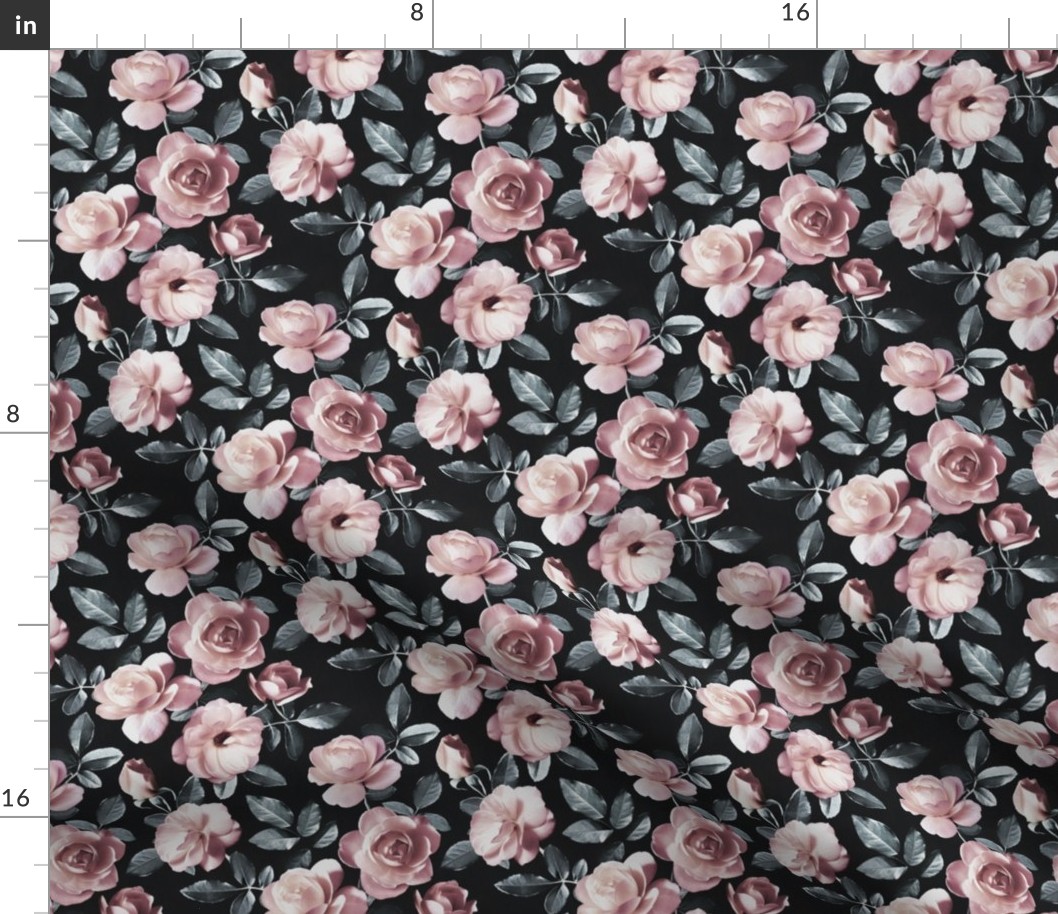 Old Fashioned Moody Roses in Dusty Pink and Grey - large