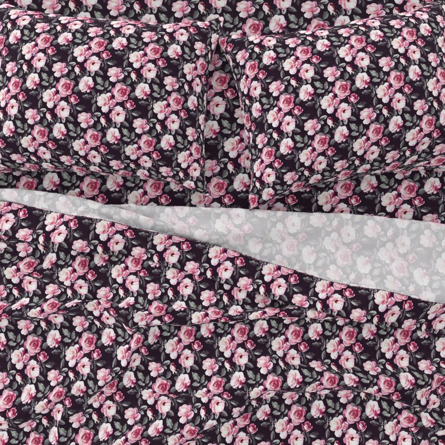 Raspberry Rose Chintz on Dark Grey - large