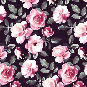 Raspberry Rose Chintz on Dark Grey - large