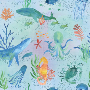 Watercolor sea creatures - Colorwash - large scale 