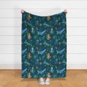 Watercolor sea creatures - large scale - teal