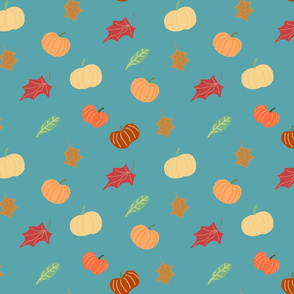 Fall Pumpkin Pattern on Blue