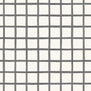 Window pane plaid  Soft Black on Cream Grid 