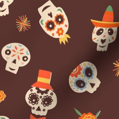 Dia De Los Muertos sugar skulls, brown - big scale