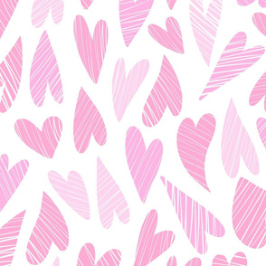 Textured pink hearts on white background
